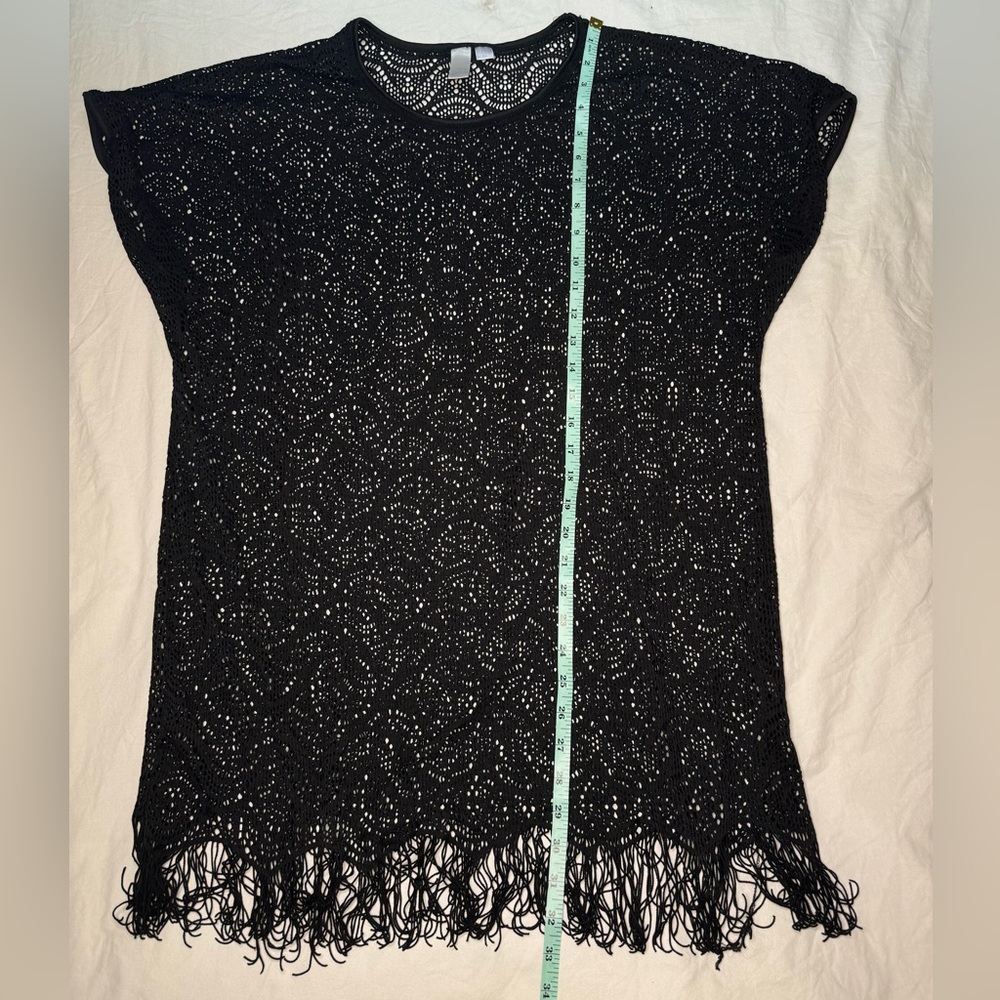 Swim Coverup Top / Dress / Crochet with Fringe Bottom / Black / X-Large / Design - Picture 4 of 6